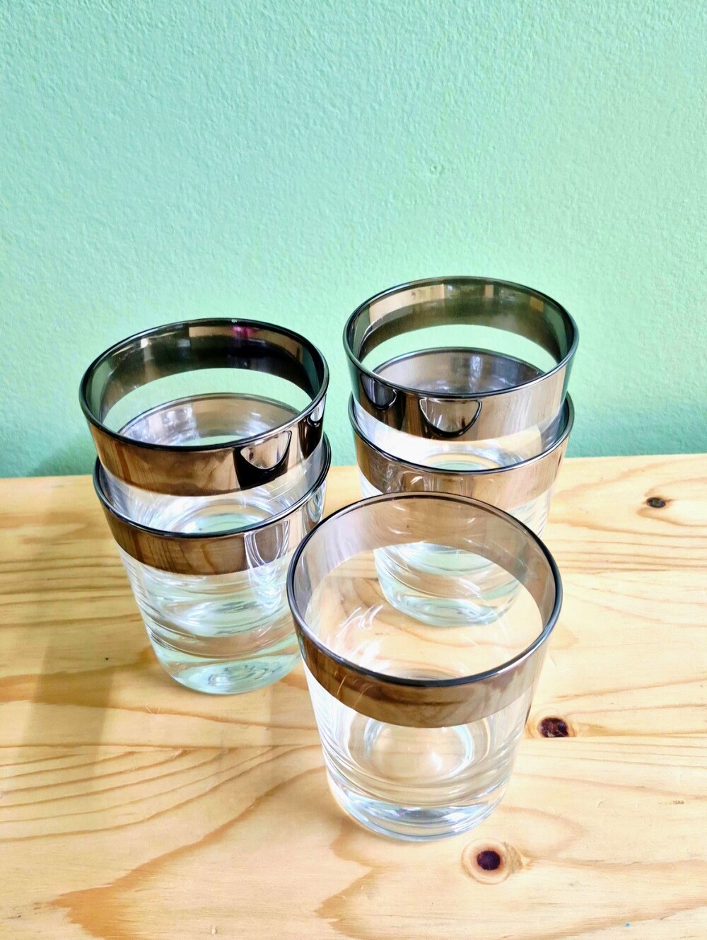 Silver Rimmed Lowball Glasses - Set of 5